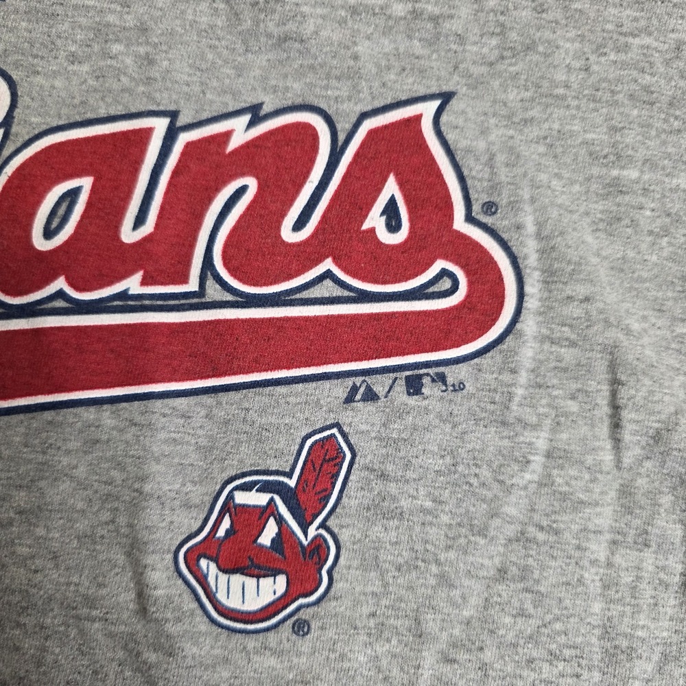 Majestic 2010 Cleveland Indians Cutoff Shirt Mens Large Gray Chief Wahoo Script - Picture 4 of 7